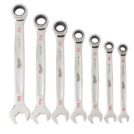 Milwaukee 48-22-9406 - 7pc Ratcheting Combination Wrench Set - SAE - Wise Line Tools