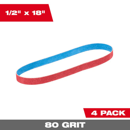Milwaukee 48-80-9000 - 1/2” x 18” 40/60/80/120 Grit Bandfile Belts – 4 pack variety - Wise Line Tools