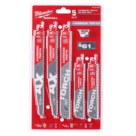 Milwaukee 49-22-5505 - 5pc Carbide Teeth SAWZALL® Blade Set - Wise Line Tools