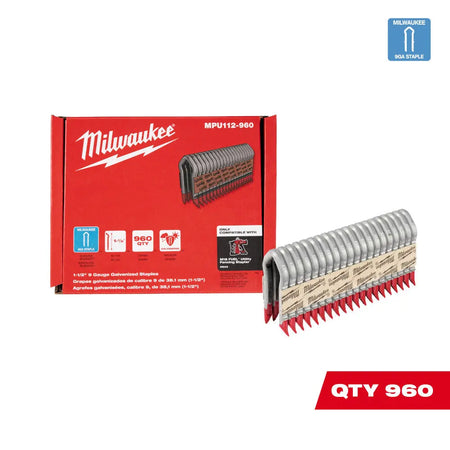 Milwaukee MPU112-960 - 1.5 Inch 9 Gauge Galvanized Staples - Wise Line Tools