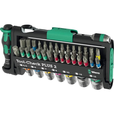 WERA WER-049056 - Tool-Check PLUS 2, 39-Piece Metric Tool Set with 1/4" Bit Ratchet, Sockets, and Bits