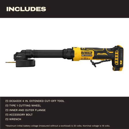 DEWALT DCG432XB - ATOMIC 20V MAX* Brushless 4-in. Extended Cut-Off Tool (Tool Only)