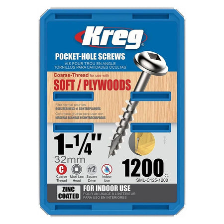 KREG SML-C125-1200 - 1-1/4" Coarse-Thread Pocket-Hole Screws (1200 Count)