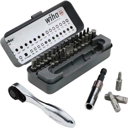WIHA 74984 - 32-Piece GoBox Standard Bit Set with Mini Ratchet
