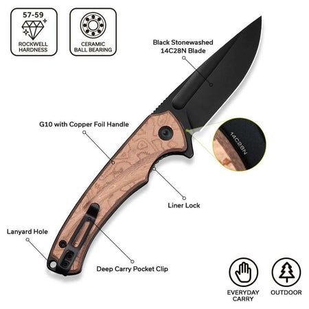 CIVIVI CIV-C24040-3 - Voidflare Flipper Folding Knife, Black Stonewashed 14C28N, Copper Foil G10 Handle