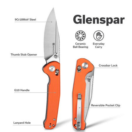 SENCUT SEN-S25046-1 Glenspar Crossbar Lock Folding Knife - Orange G10 Handle