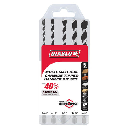 DIABLO DMAMM1190-S5 - 5-Piece Multi-Material Carbide-Tipped Hammer Drill Bit Set