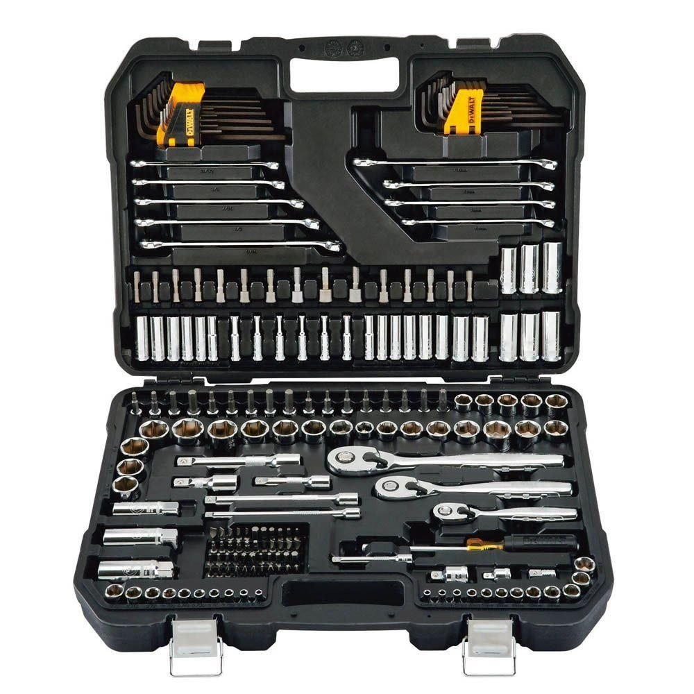 Dewalt DWMT75000 -1/4-inch, 3/8-inch, and 1/2-inch Drive Polished Chrome Mechanics Socket Set (200-Piece) includes Combination Wrenches, Hex Keys, Nut Driver Bits and Ratchets and Sockets