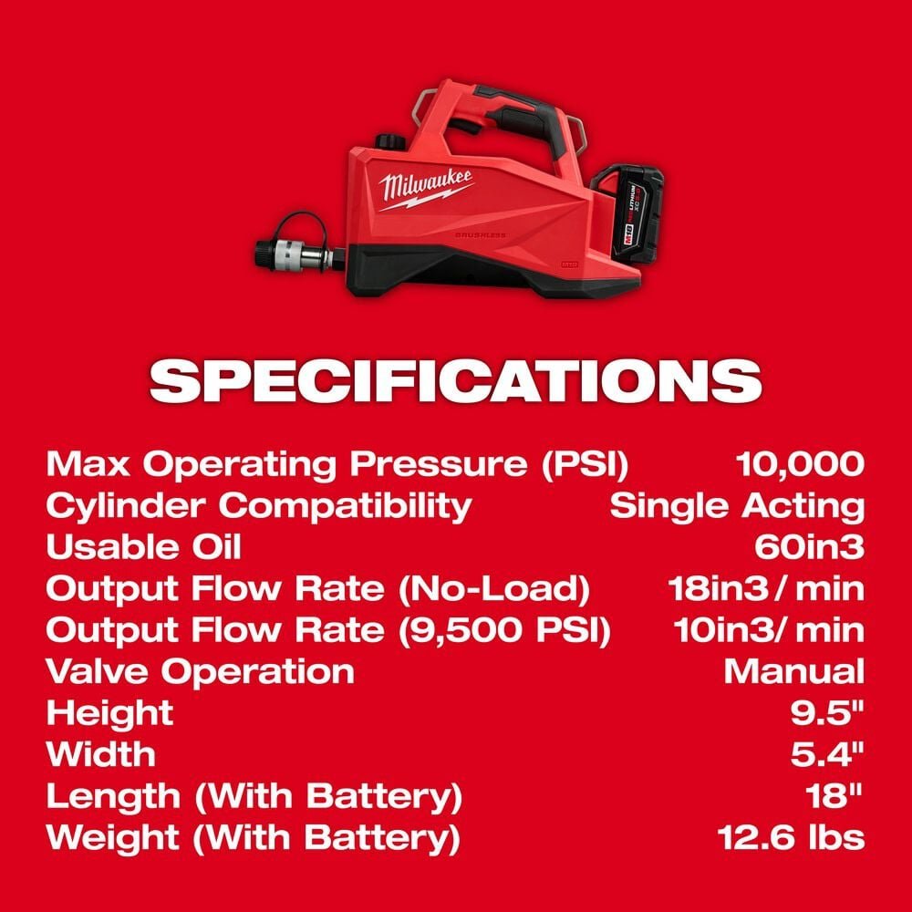 Milwaukee 3120-21  -  M18™ Brushless Single Acting 60in3 10,000psi Hydraulic Pump