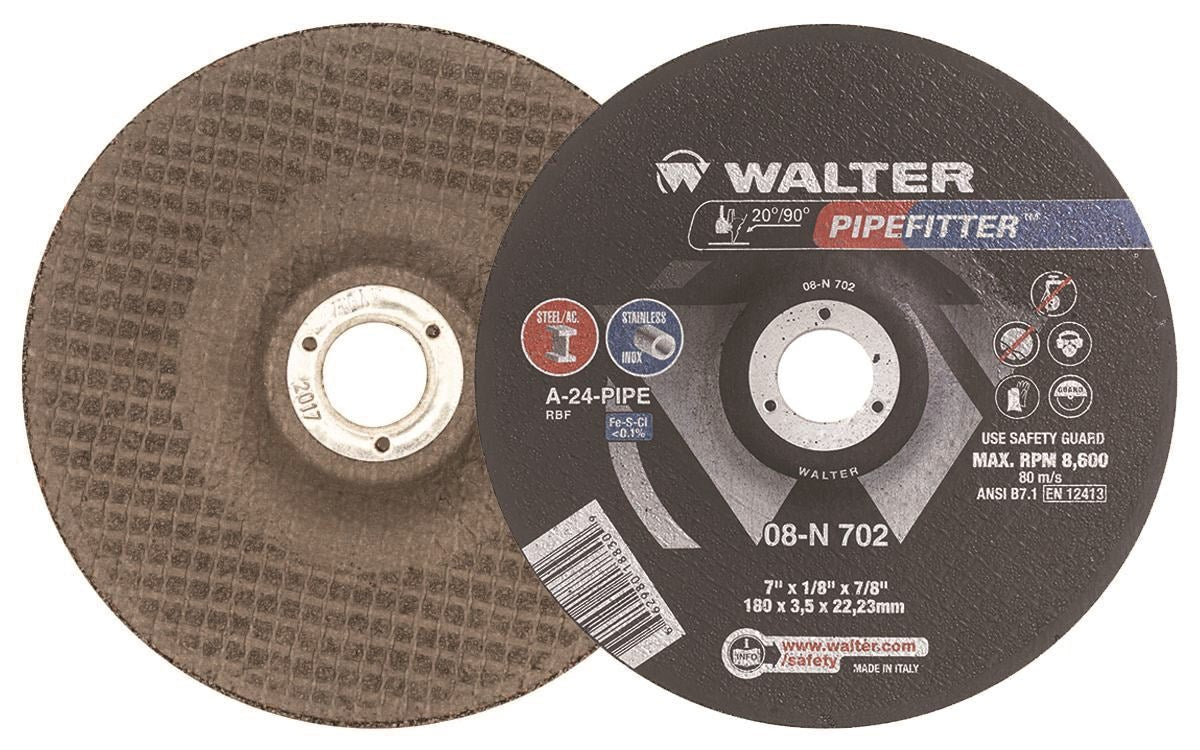 WALTER SURFACE TECHNOLOGIES 08N702 Pipefitter™ Grinding Wheel 24 Grit 7 in Type 27, Depressed Center 7/8 in