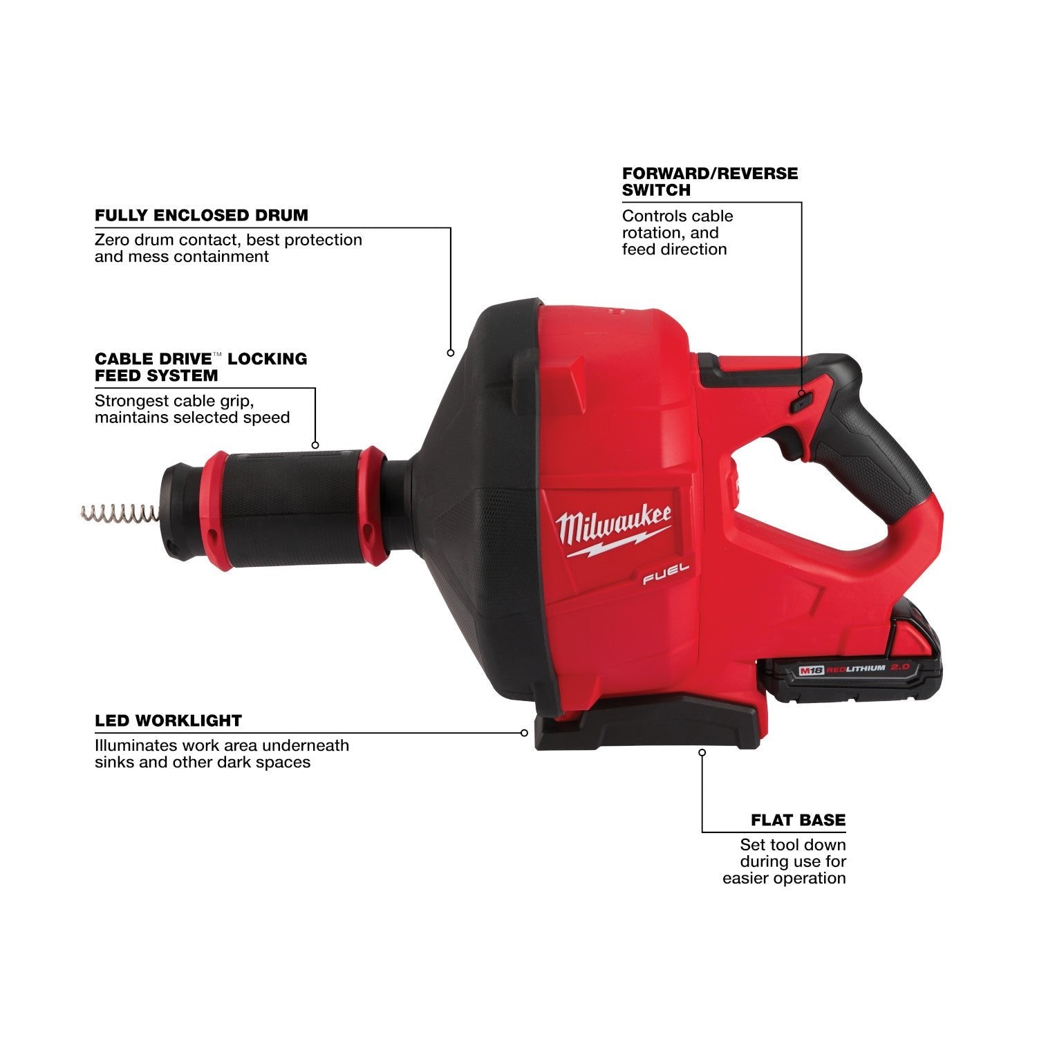 Milwaukee 2772A-21 - M18 FUEL™ Drain Snake w/ CABLE DRIVE™ with 5/16” Cable