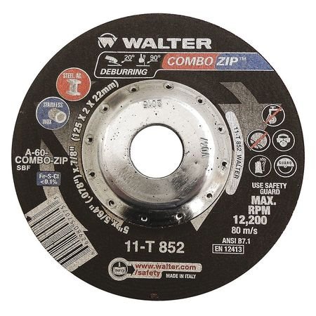 Walter 11T852V- Depressed Center Cut-Off Wheel, Type 27, 0.0781 in Thick, Aluminum Oxide-5pk