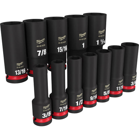 Milwaukee 49-66-7011 - 12PC SHOCKWAVE Impact Duty™ 1/2" Drive SAE Deep 6 Point Socket Set - Wise Line Tools