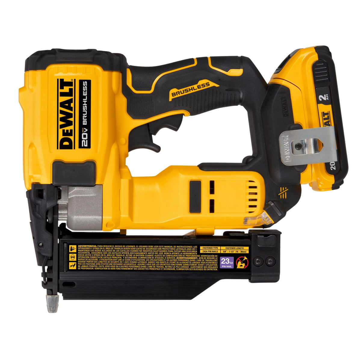DEWALT DCN623D1 20V MAX XR, 23 GAUGE PIN NAILER - (2.0AH) W/ 1 BATTERY AND BAG - product view