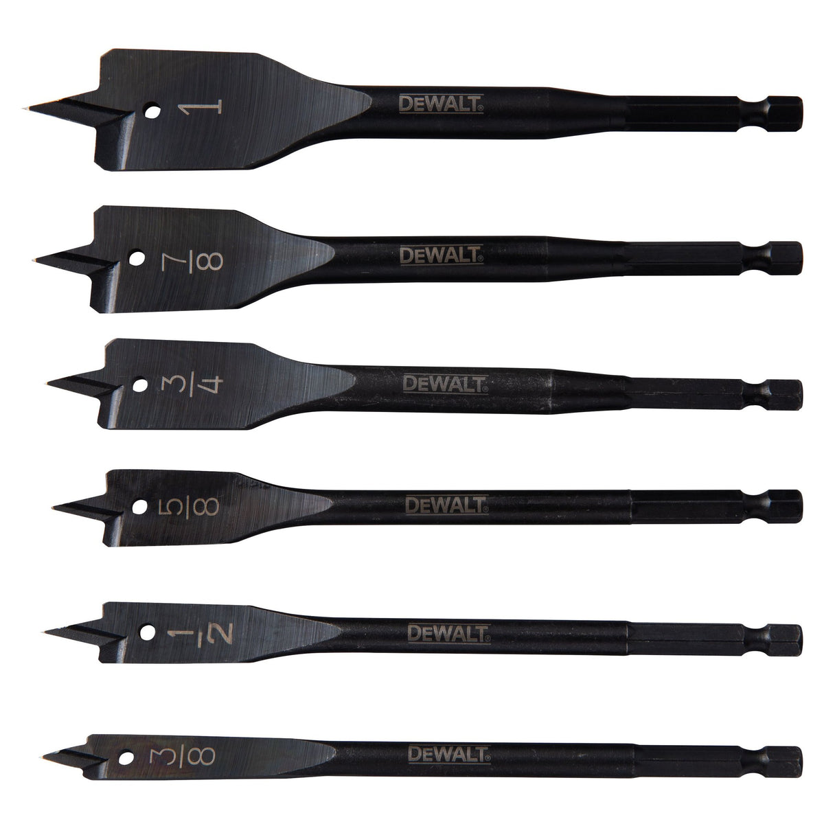 DEWALT DW1587 Drill Bit Set, Spade Bits, Assorted, 3/8-Inch To 1-Inch, 6-Piece - product view