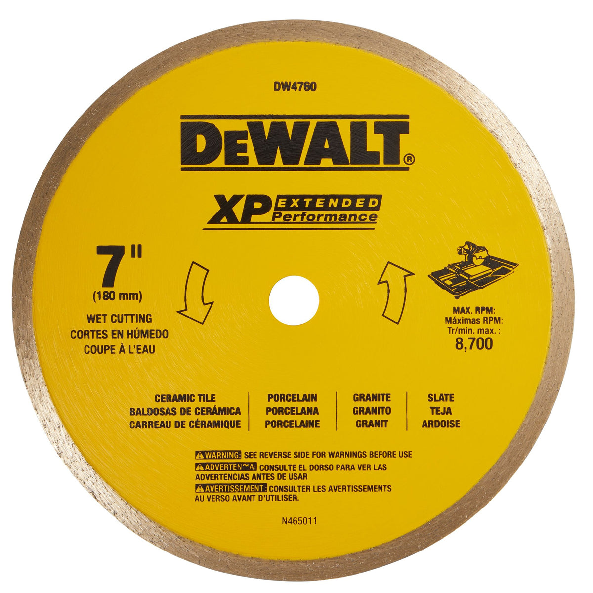 DEWALT DW4760 7-Inch Wet Cutting Continuous Rim Saw Blade With 5/8-Inch Arbor For Ceramic Or Tile,Yellow - product view