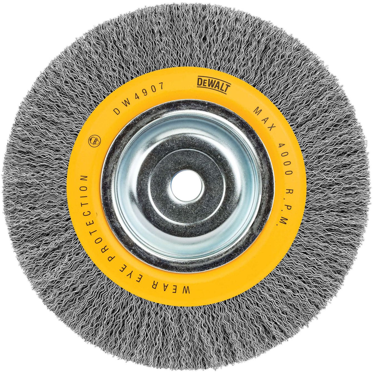 DEWALT DW4907 Wire Wheel, 8-Inch, Crimped, 5/8-Inch Arbor, Wide Face, .014-Inch - product view