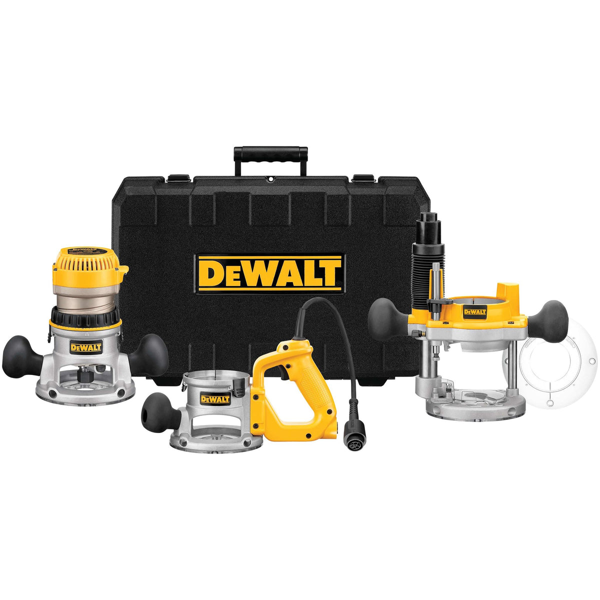DEWALT DW618B3 2-1/4 HP (maximum motor HP) Three Base Router Kit - kit contents