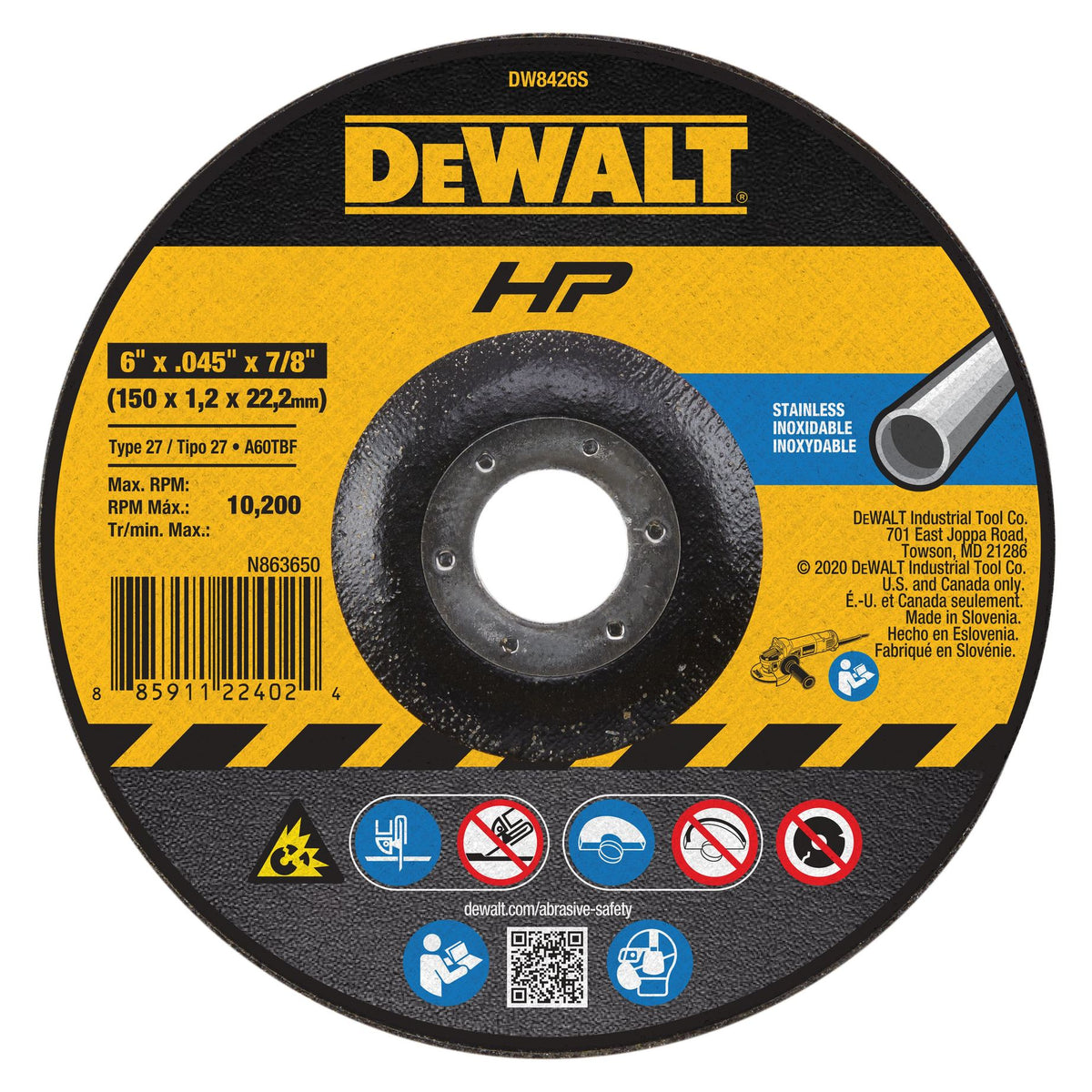 DEWALT DW8426S Cfree Thin Cutoff Wheel, 6-Inch X.045 X 7/8-Inch - product view