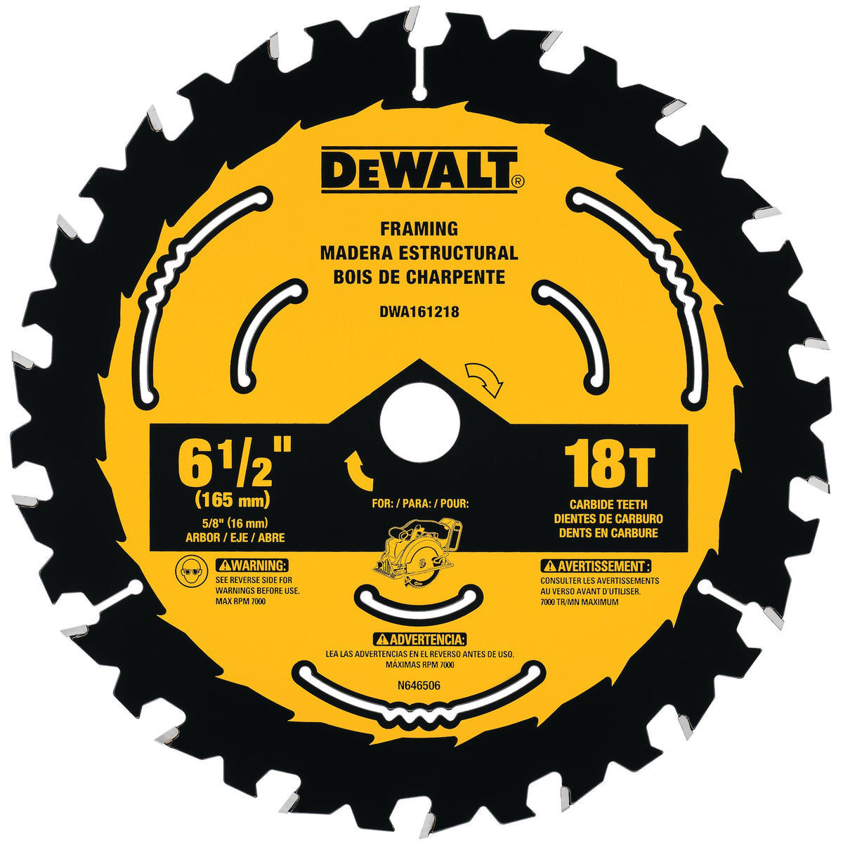 DEWALT DWA161218 6-1/2-Inch 18-Tooth Circular Saw Blade - product view