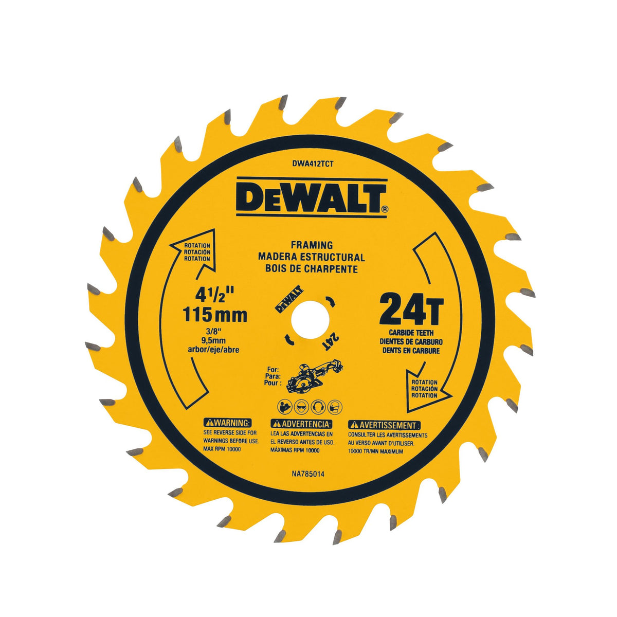DEWALT DWA412TCT 4-1/2In 24T Tct Saw Blade - product view