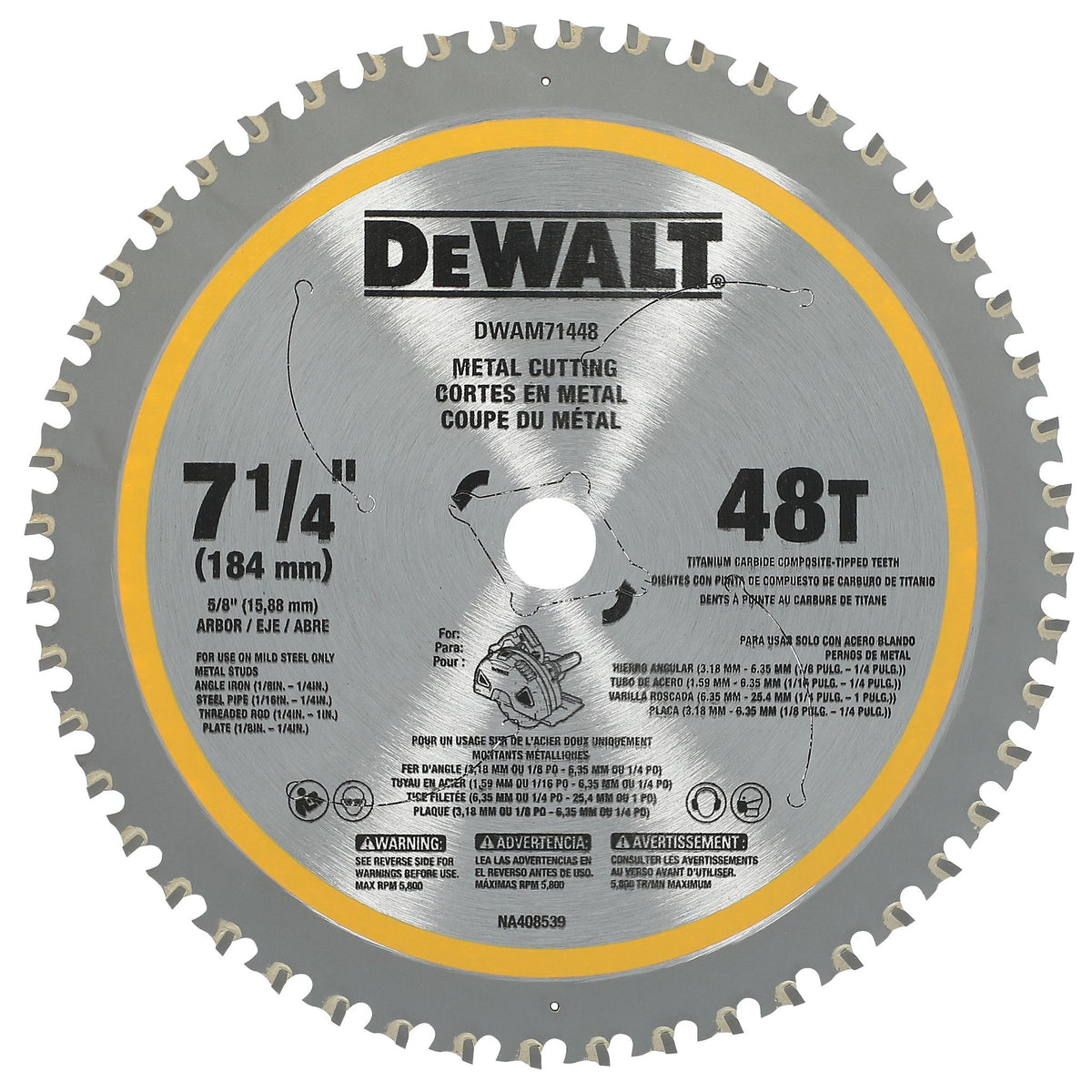 DEWALT DWAM71448 7-1/4 in. 48-Tooth Metal Cutting Circular Saw Blade - product view