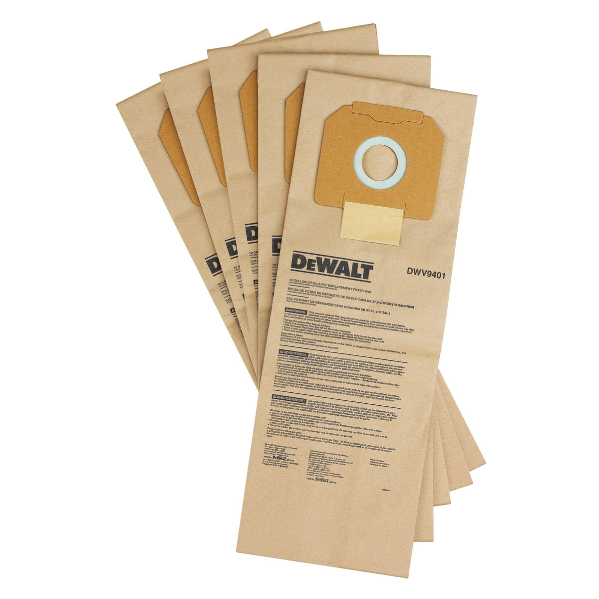 DEWALT DWV9401 Paper Bag For Dwv012 Dust Extractor, 5-Pack - product view