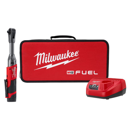 Milwaukee 2560-21 M12 FUEL™ 3/8 in. Extended Reach Ratchet 1 Battery Kit - kit contents