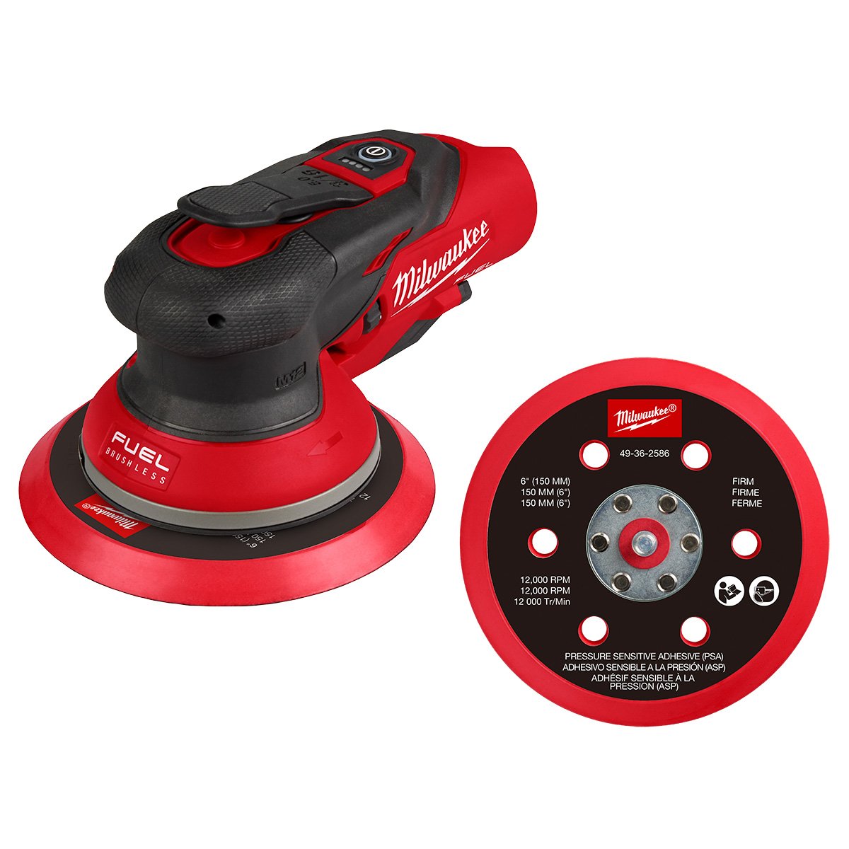 Milwaukee 2585-20 M12 FUEL™ 6" Random Orbital Sander (3/16") - kit contents