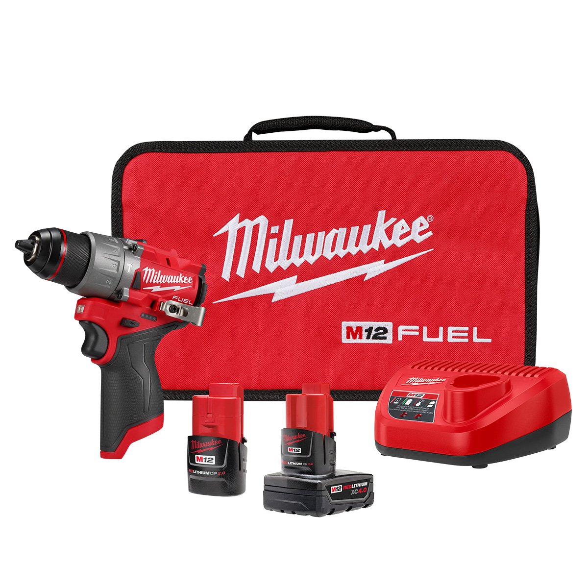 Milwaukee 3404-22 M12 FUEL™ 1/2" Hammer Drill/Driver Kit - kit contents
