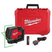 Milwaukee 3521-21 USB Rechargeable Green Cross Line Laser - kit contents