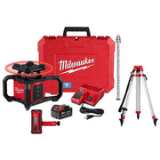 Milwaukee 3701-21T M18™ Red Exterior Rotary Laser Level Kit w/ Receiver, Tripod, & Grade Rod - kit contents