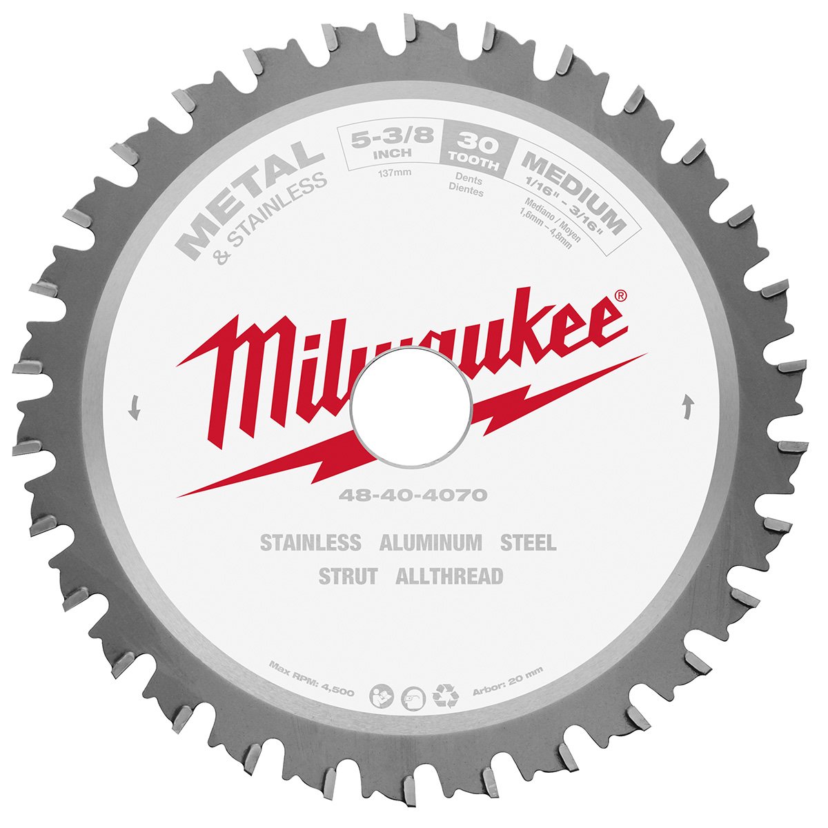 Milwaukee 48-40-4070 5-3/8 in. 30T Ferrous Metal Circular Saw Blade - product view