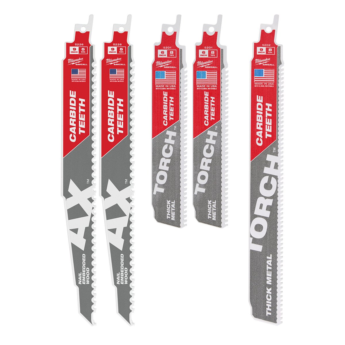 Milwaukee 49-22-5505 5pc Carbide Teeth SAWZALL® Blade Set - product view