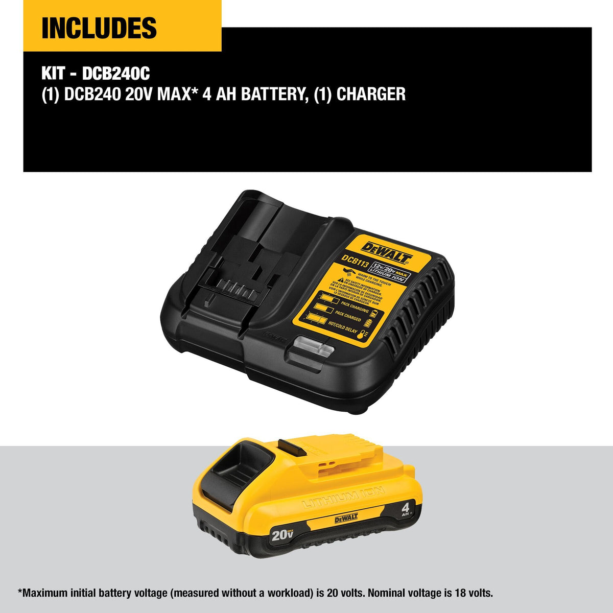DEWALT DCB240C 20V MAX* Compact 4Ah Battery Kit - feature callout