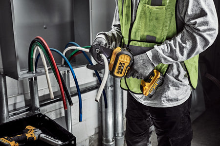 DEWALT DCE150B 20V Max Cable Cutter, Cordless, Tool Only - in use
