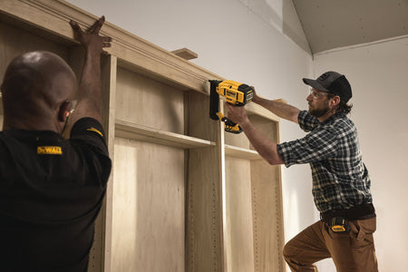 DEWALT DCN660B 20V MAX* XR® 16 GA Angled Finish Nailer (Tool Only) - in use
