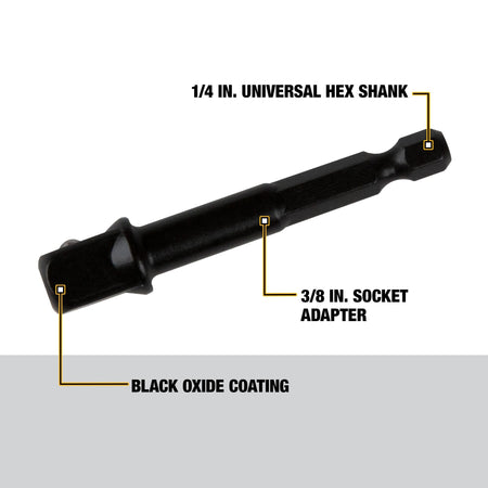 DEWALT DW2542IRB Impact Ready 1/4 In. Hex Shank To 3/8 In. Socket Adapter - feature callout
