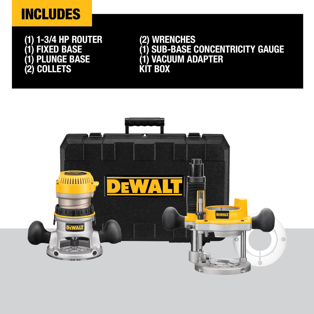 DEWALT DW616PK Router, Fixed/Plunge Base Combo Kit, 11-Amp, 1-3/4 Hp, - feature callout
