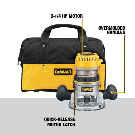 DEWALT DW618K Router, Variable Speed, Fixed Base, 2-1/4 Hp - feature callout