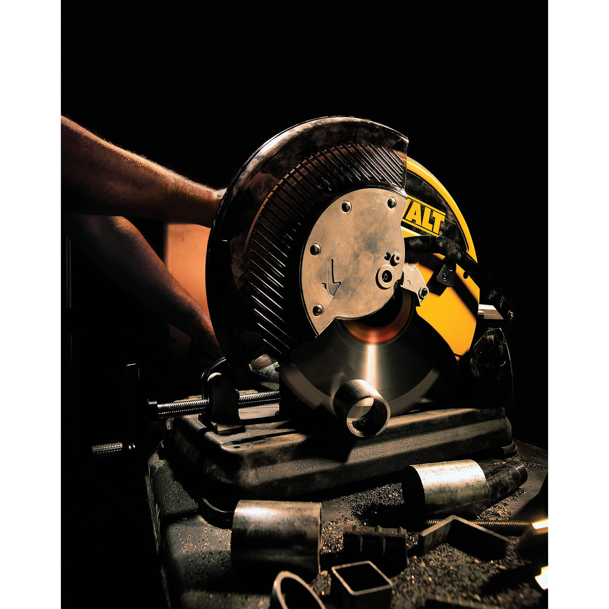 DEWALT DWA7747 14-Inch Metal Cutting Blade, Ferrous Metal Cutting, 66-Tooth - in use