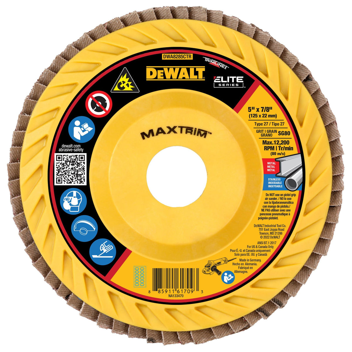 DEWALT DWA8285CTR 5IN X 7/8IN SR80 T27 TRIM FLAP DISC - product view