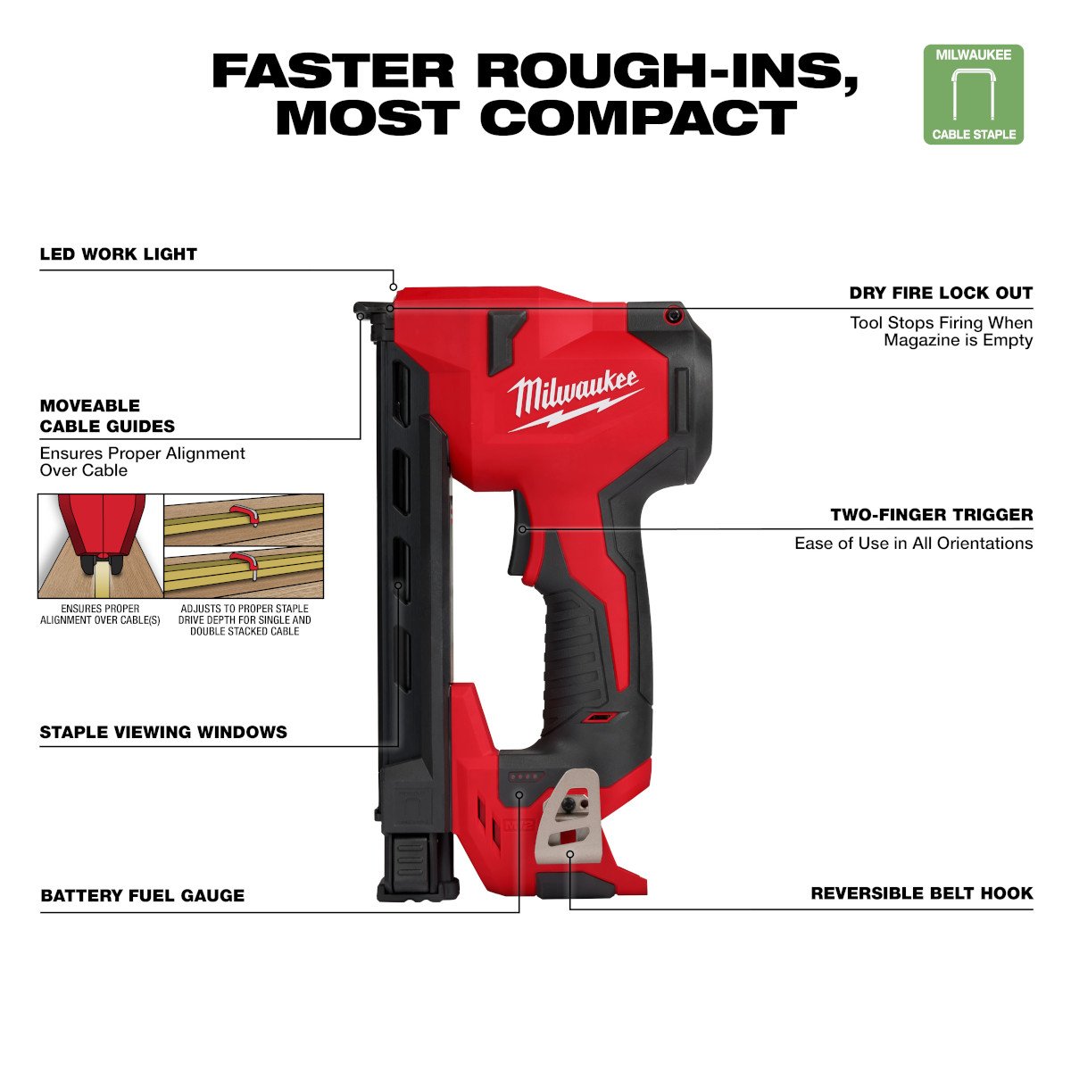 Milwaukee 2448-20 M12™ Cable Stapler - feature callout