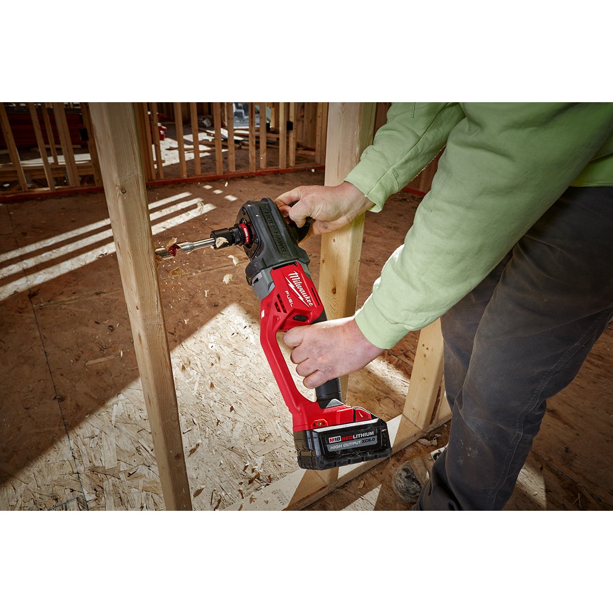 Milwaukee 2808-20 M18 FUEL™ HOLE HAWG™ Right Angle Drill w/QUIK-LOK™ - in use