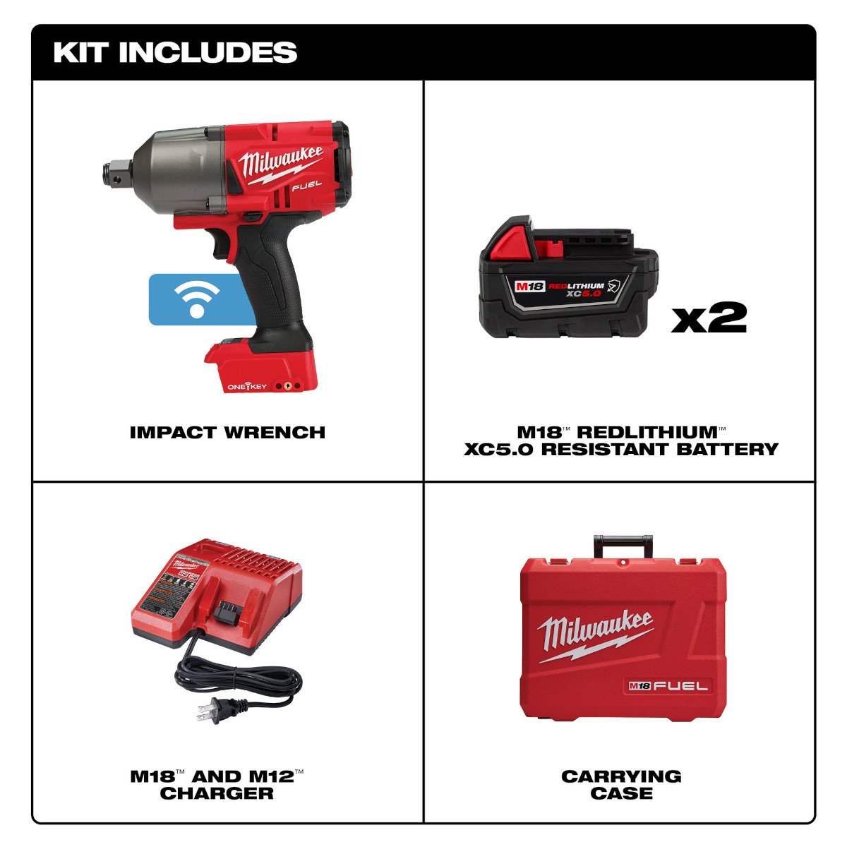 Milwaukee 2864-22R M18 FUEL™ w/ONE-KEY™ High Torque Impact Wrench 3/4" Friction Ring Kit - feature callout