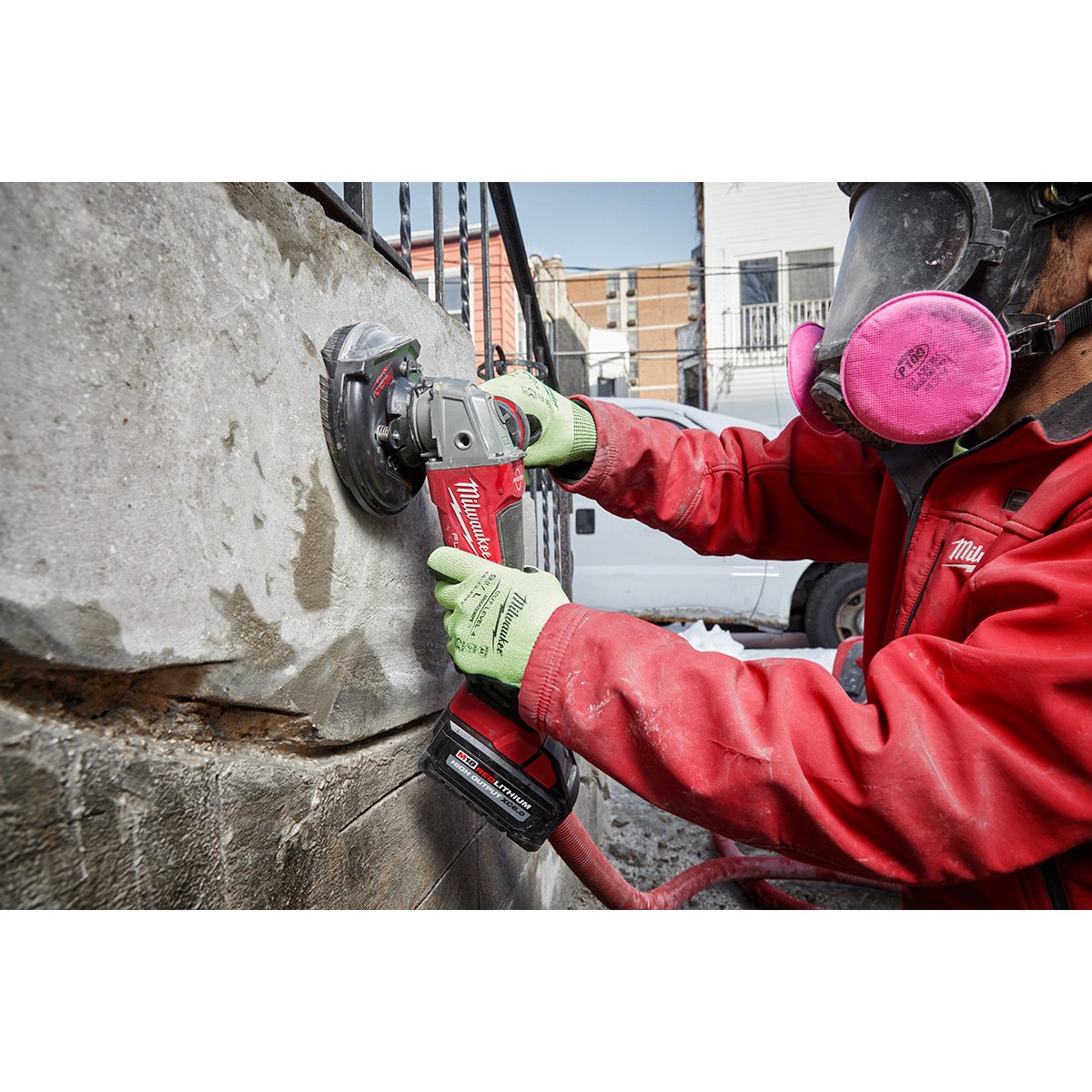 Milwaukee 2880-20 M18 FUEL™ 4-1/2" / 5" Grinder Paddle Switch, No-Lock - in use