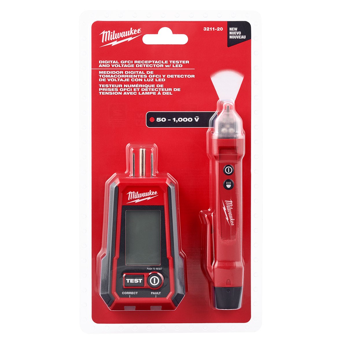 Milwaukee 3211-20 Digital GFCI Receptacle Tester and Voltage Detector Kit with LED - product view