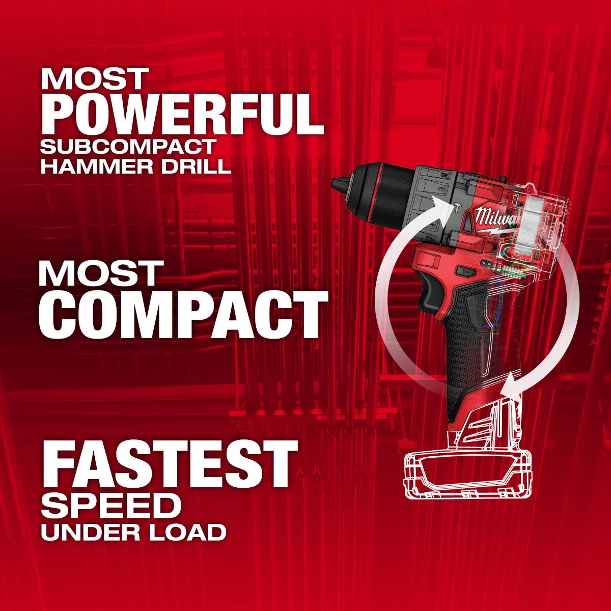 Milwaukee 3404-20 M12 FUEL™ 1/2" Hammer Drill/Driver - feature callout
