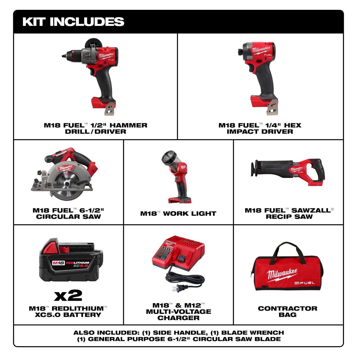 Milwaukee 3697-25 M18 FUEL™ 5-Tool Combo Kit - feature callout