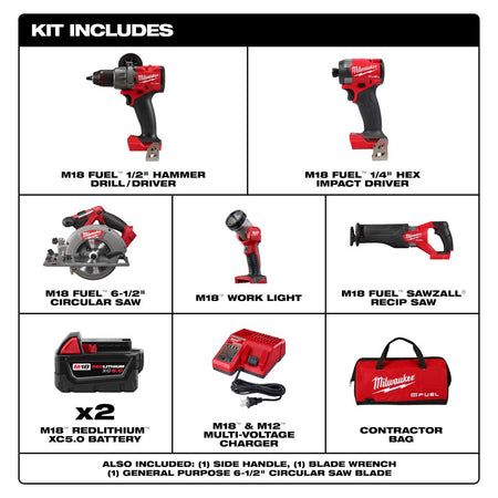 Milwaukee 3697-25 M18 FUEL™ 5-Tool Combo Kit - feature callout